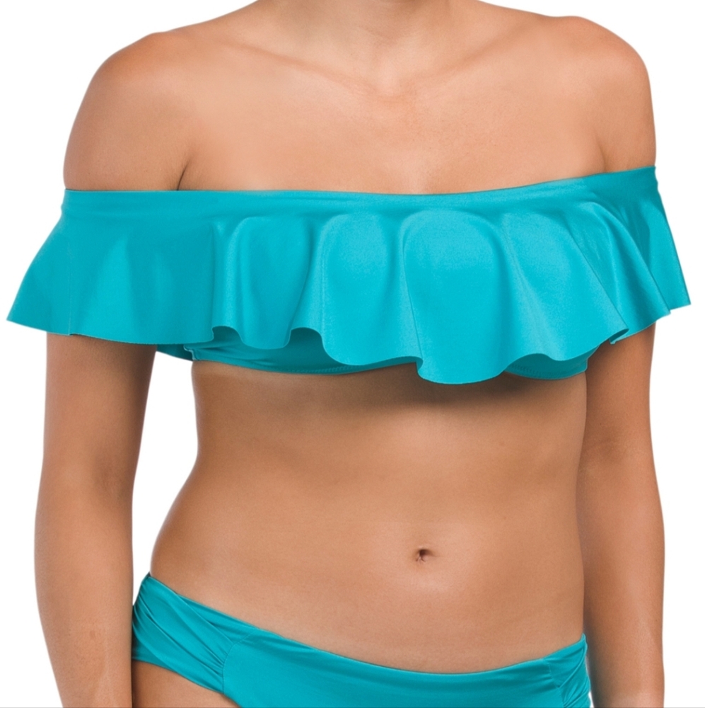 #10409-18 Women Mónaco Ruffle Bandeau Swimsuit Bikini Top blue Size 6 & 8 NWT
